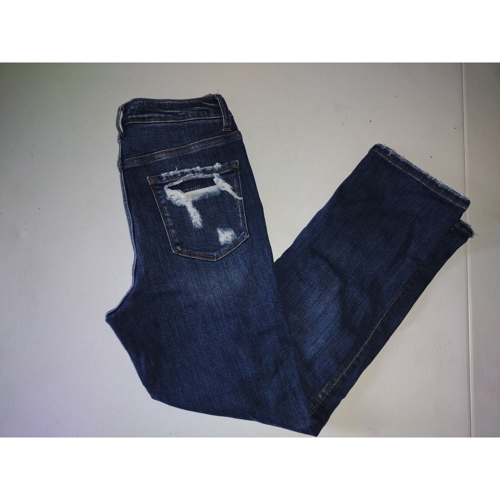 Flying Monkey Distressed Dark Wash High Rise Straight Leg Jeans‎